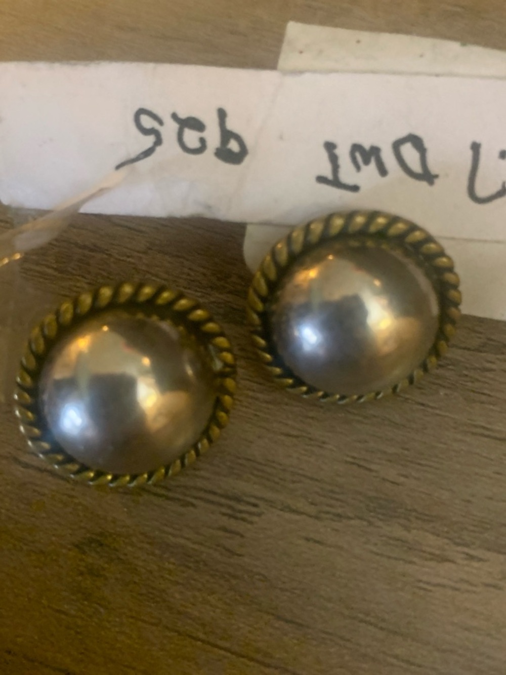 Round Dome Earrings with Twisted Rope Border - Silver